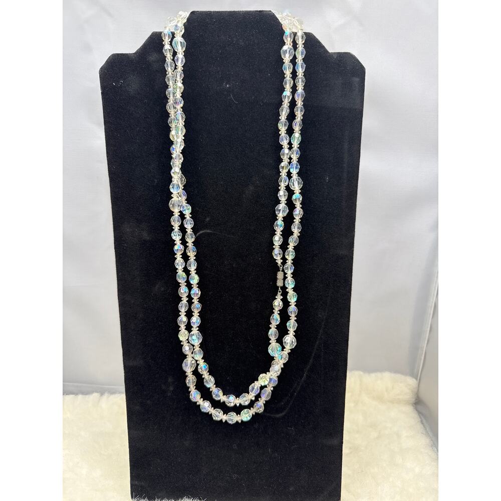 Vintage AB Aurora Borealis Crystal Double Strand Bead Necklace Statement Piece